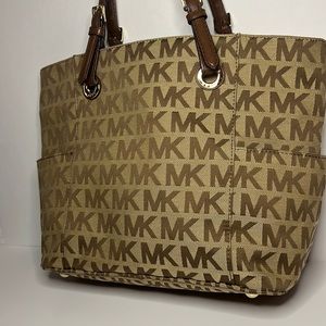 Michael Kors Jetset EastWest Logo Canvas Leather Monogram Tote